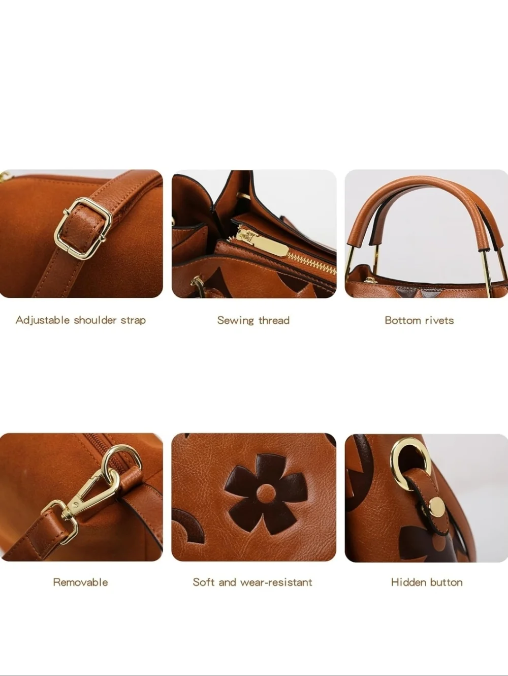 Women's Tan Embossed Floral Tote Bag - Picture 6 of 8